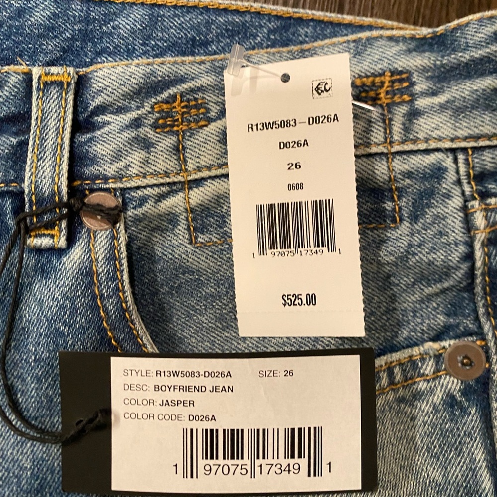 R13 Washed Blue Boyfriend Jeans. NWT - Picture 3 of 13